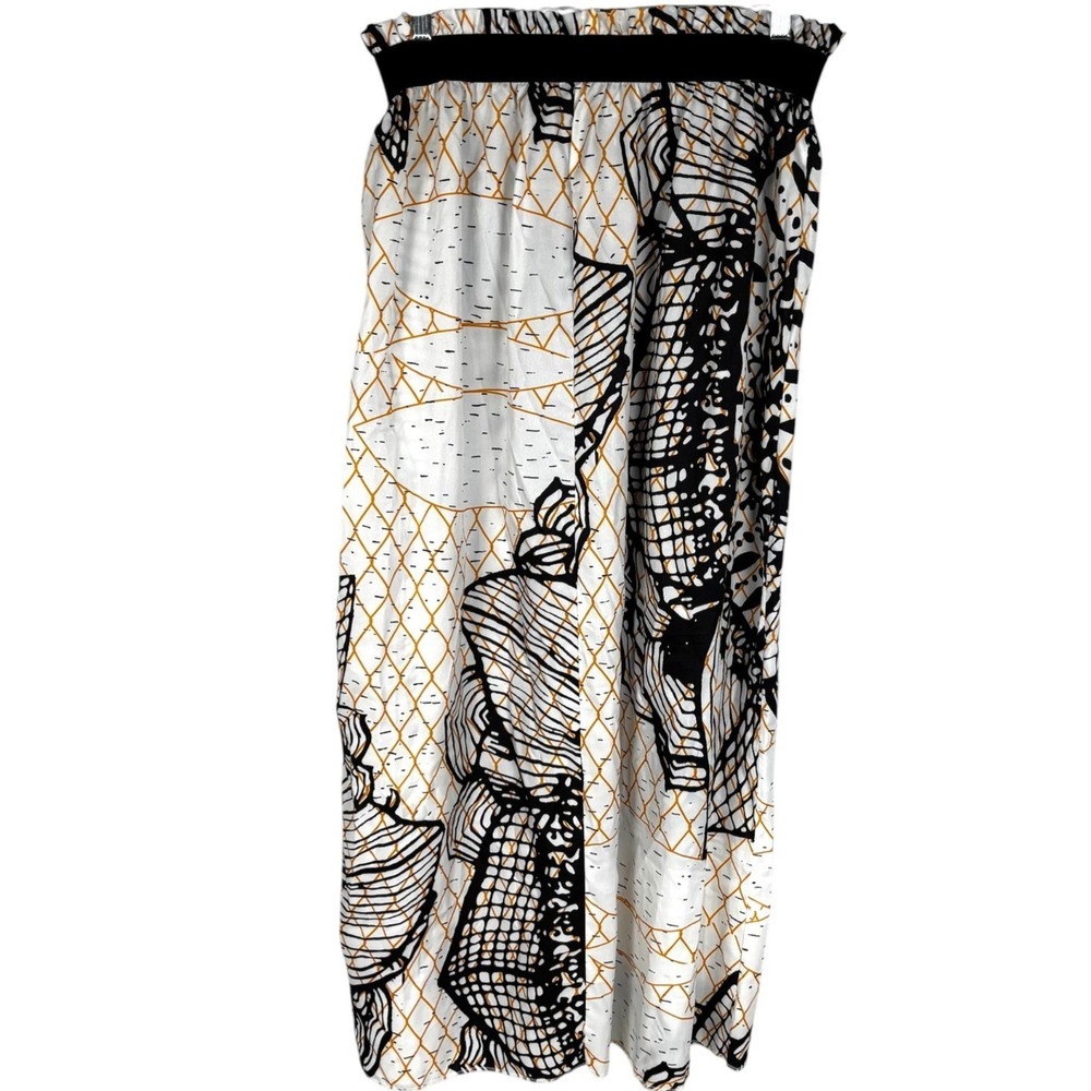 Boho Beach Maxi Skirt M Black White‎ Tassel Trim Paperbag Waist Resort - Picture 4 of 8